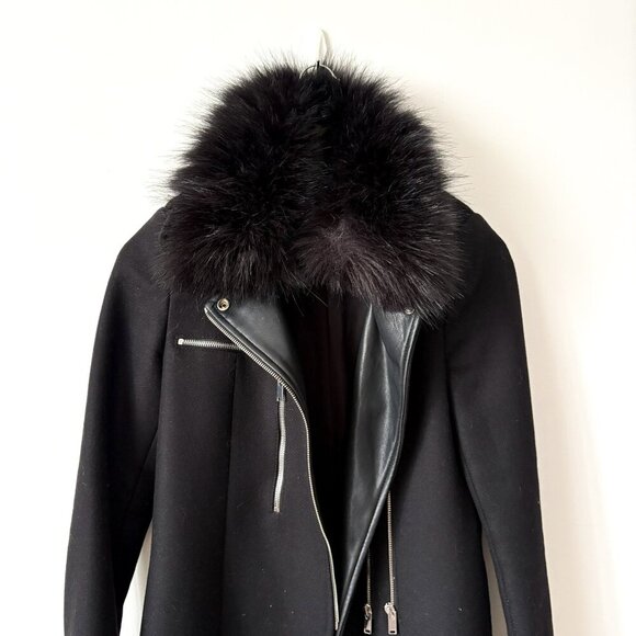 Zara Wool Blend Moto Double Zip Coat Jacket Black Size XS - Picture 7 of 10